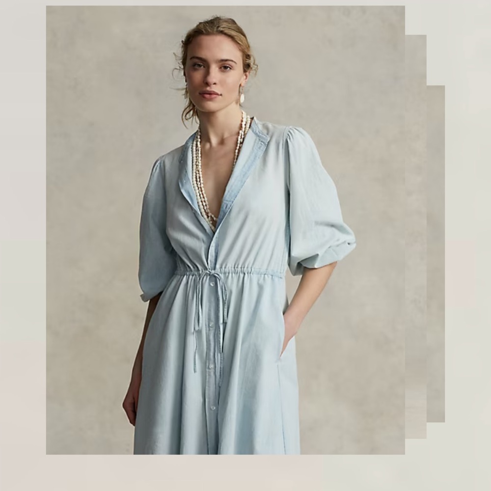Ralph Lauren Elie midi chambray dress size 10 lightweight denim business casual